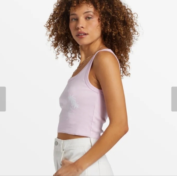 Billabong Womens Tank Top Take It Easy Cropped Baby Pink White Size M - Picture 4 of 4